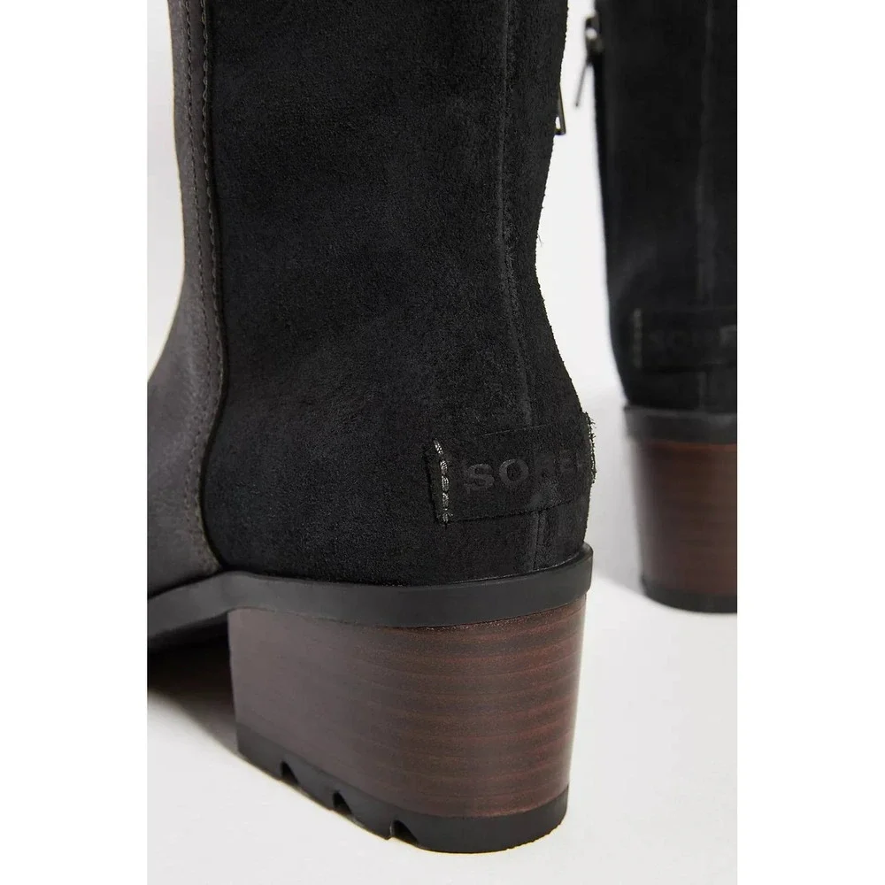 Sorel Cate Tall Boot Womens 9.5 Black Leather Suede Riding Waterproof Block Heel